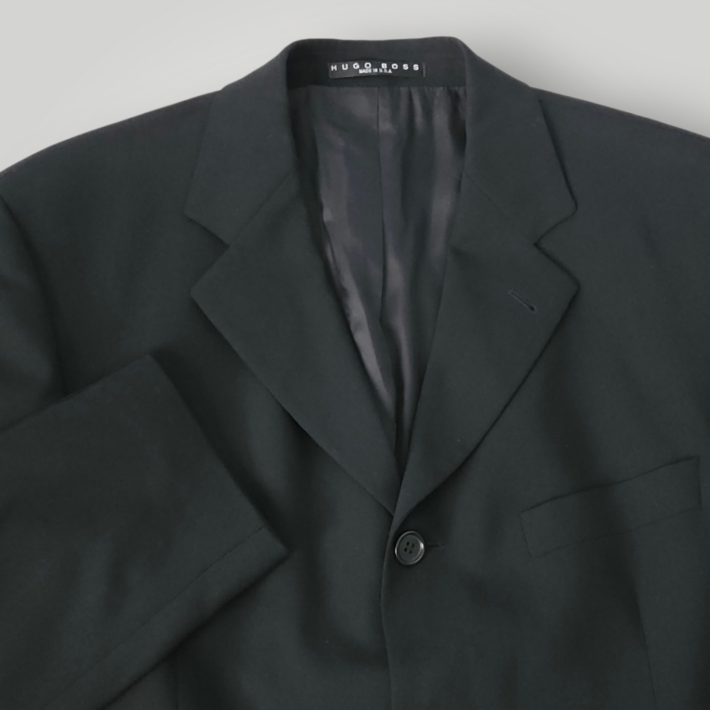 Hugo Boss‎ Men's 40R Black Blazer 100% Virgin Wool 4 Button Sport Coat USA